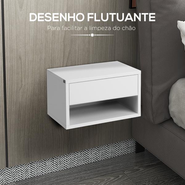 Conjunto de 2 Mesas de Cabeceira Flutuantes Mesas de Cabeceira com Gaveta para Dormitório 37x32x21 cm Branco Brilhante