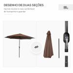 Chapéu de Sol de Jardim Ø295x250cm com Manivela Chapéu de Sol Exterior com Mecanismo de Inclinação e Mastro Desmontável de Metal para Terraço Piscina Pátio Café