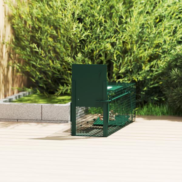 Armadilha para Animais Vivos com Porta Gaiola de Captura com Alça de Transporte para Coelhos Raposas Pequenas 60x18x20cm Verde Escuro