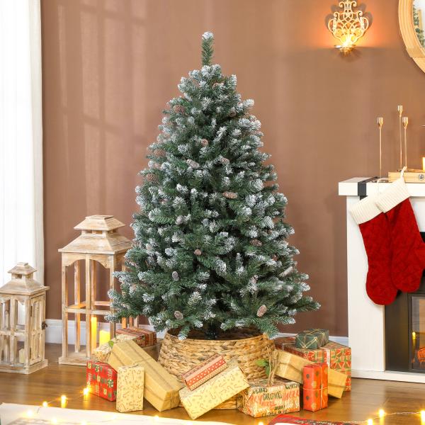 Árvore de Natal Artificial 150 cm Árvore de Natal com 581 Ramos com Efeito Neve 44 Pinhas Verde