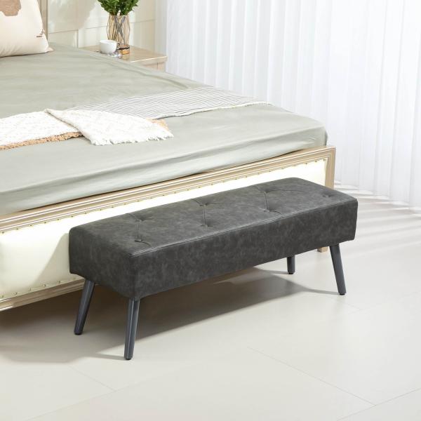 Banco de Pé de Cama Multifuncional Clássico Banco Dormitório com Pés de Madeira e Assento Acolchoado 114x38x42 cm Cinza