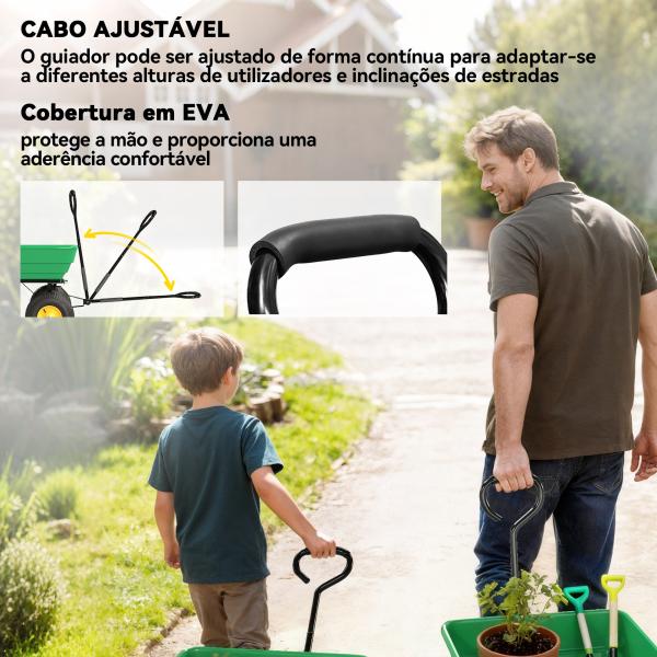 Carrinho de Jardim com Caçamba Inclinável até 75° Carrinho de Mão com Guiador Ajustável 109x52x94 cm Verde Escuro