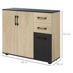 Aparador Estreito de Sala com 2 Portas, 2 Gavetas e Prateleira Ajustável 90x30x75,5 cm Natural e Preto