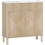 Aparador com 2 Portas e 2 Gavetas, Aparador Moderno para Sala com Prateleira Ajustável e Tampo Efeito Mármore, 77x30x80 cm, Carvalho