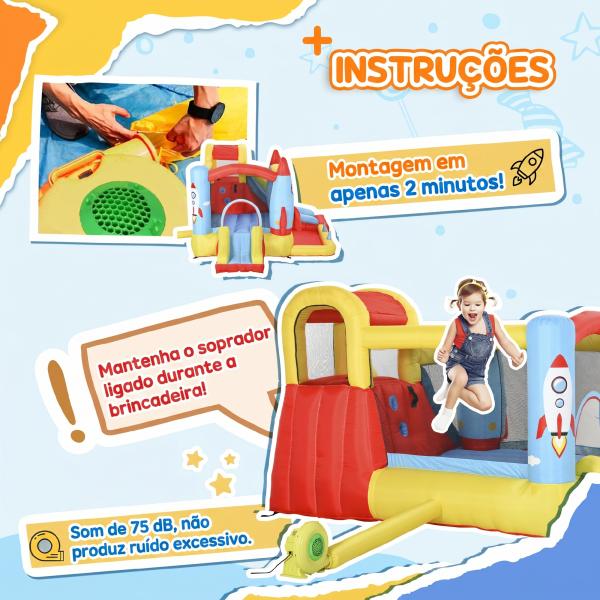 Castelo Insuflável com 2 Escorregas Trampolim e Piscina para Crianças acima de 3 Anos com Inflador e Bolsa de Transporte para Interior Exterior 330x265x185cm Multicor