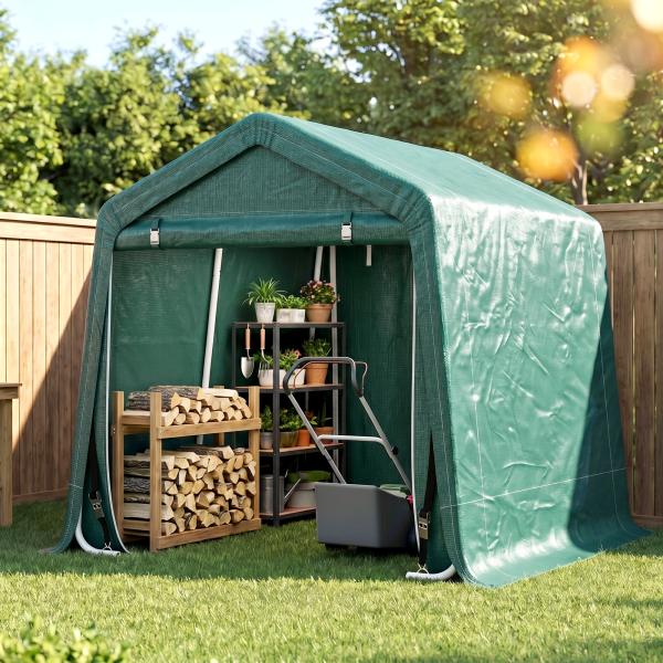 Abrigo de Exterior para Ferramentas Bicicleta 2,4x2x2,02 m Abrigo de Armazenamento com 2 Portas Anti - UV para Jardim Verde