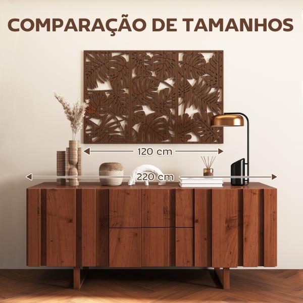 Decoração de Parede em Madeira 3D 3 Peças 40x80 cm Adornos de Parede com Padrão de Folhas Tropicais Nogueira