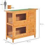 Coelheira de Madeira Exterior de 2 Níveis Gaiola para 1 - 2 Coelhos Animais Pequenos com Teto Asfáltico Dobrável e 2 Bandejas Removíveis 90x45x90cm Madeira