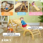 Triângulo de Escalada de Madeira 5 em 1 Escada para Crianças de 18 - 48 Meses com Rampa e Arco de Escalada 178x64,5x63 cm Madeira