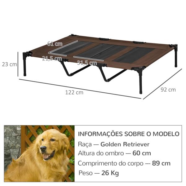 Cama para Animais de Estimação Cama Elevada para Cães Gatos com Tecido Transpirável para Dormir Relaxar Exterior Jardim Terraço 122x92x23cm Marrom