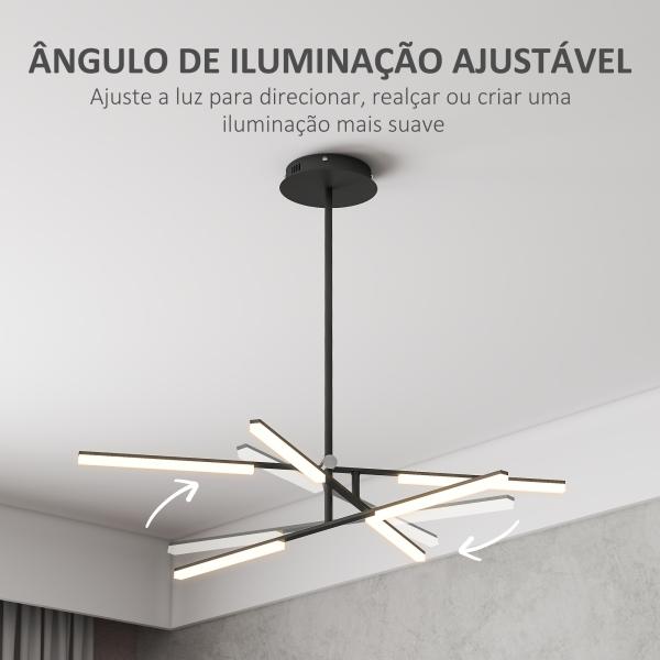 Candeeiro Suspenso Moderno Candeeiro de Teto LED com Ângulo de Luz Ajustável Pantalla de Acrílico Ø100x79 cm Preto