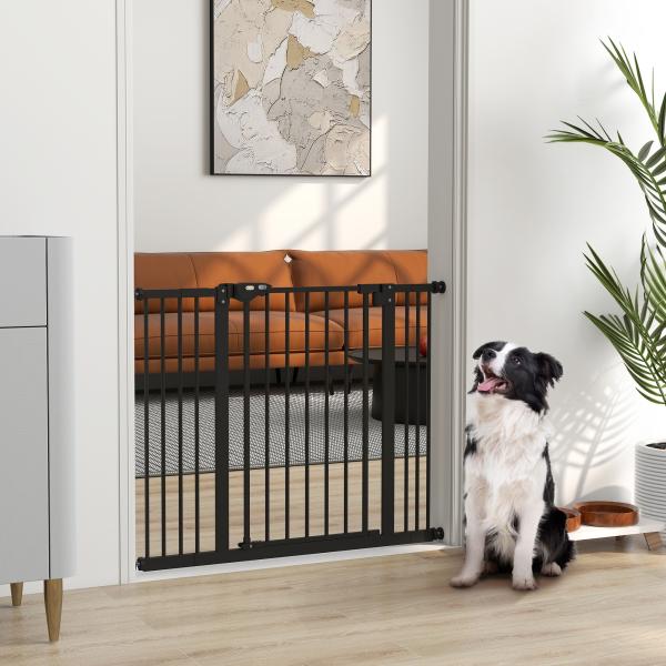 Barreira de Segurança para Cães 74 - 100 cm com Extensões, Montagem por Pressão e Duplo Bloqueio, Preto