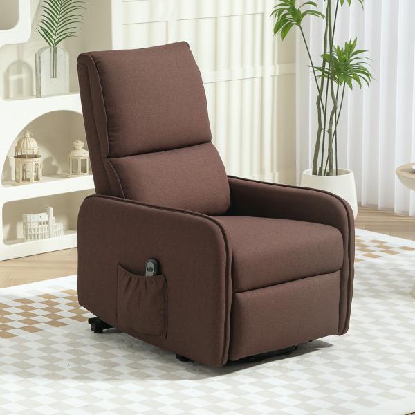 Poltrona Relax Elétrica Elevatória em Tecido Efeito Linho com Comando, Assento com Molas, Apoia - pés, Castanho