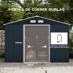 Abrigo de Jardim Metálico para Armazenamento de Ferramentas com Base de Reforço Incluída e 4 Janelas 277x195x192 cm Cinza Escuro