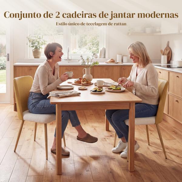 Conjunto de 2 Cadeiras de Cozinha com Encosto em PU Pernas de Aço e Assento Almofadado 47,5x57x84 cm Castanho e Bege