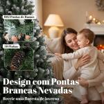 Árvore de Natal Artificial 180 cm com 802 Pontas Efeito Nevado, 59 Pinhas e Base Metálica Dobrável Verde e Branco