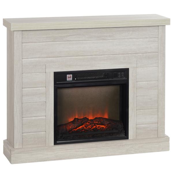 Lareira Elétrica 1800W Lareira Decorativa com Efeito de Chama Realista Temporizador para Ambientes de 30 m² 96,5x22x81,7 cm Madeira Clara