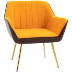 Poltrona de Sala de Estar Estofada em Couro Sintético e Veludo com Apoios para os Braços Pés Dourados 64x62x72,5 cm Amarelo