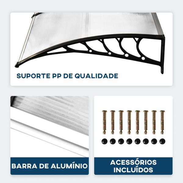 Marquise de proteção solar e chuva para portas e janelas de policarbonato de 5mm 295x90x25 cm Transparente