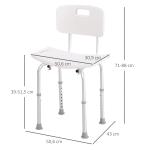 Cadeira para Duche Antiderrapante com Altura Ajustável em 8 Níveis Cadeira de Banho 50,6x43x71 - 88 cm Branco