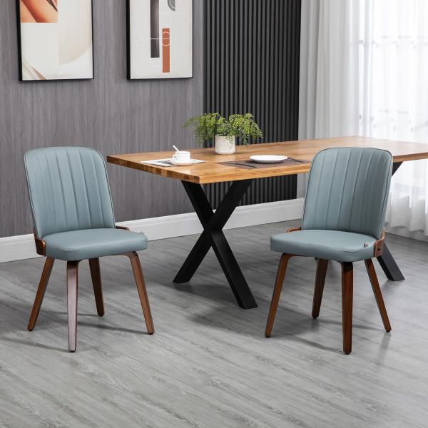Conjunto de 2 Cadeiras de Sala de Jantar Modernas com Assentos Estofados em PU e Pés de Madeira 47,5x55x85cm Cinza e Madeira