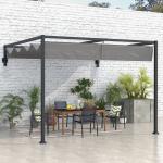 Pérgola de Parede 297x211x220 cm Pérgola de Jardim com Teto Retrátil e Estrutura de Aço Pérgola para Pátio Exterior Cinza Escuro