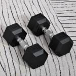 Conjunto de Halteres 20 kg com Barra Metálica e Cabeça Hexagonal Conjunto de Pesos para Treino 31x13,5 cm Preto e Prata