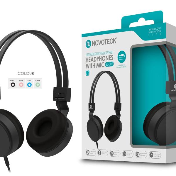 Auscultador com Micro - 120cm - Jack 3.50mm Negro EJ-002