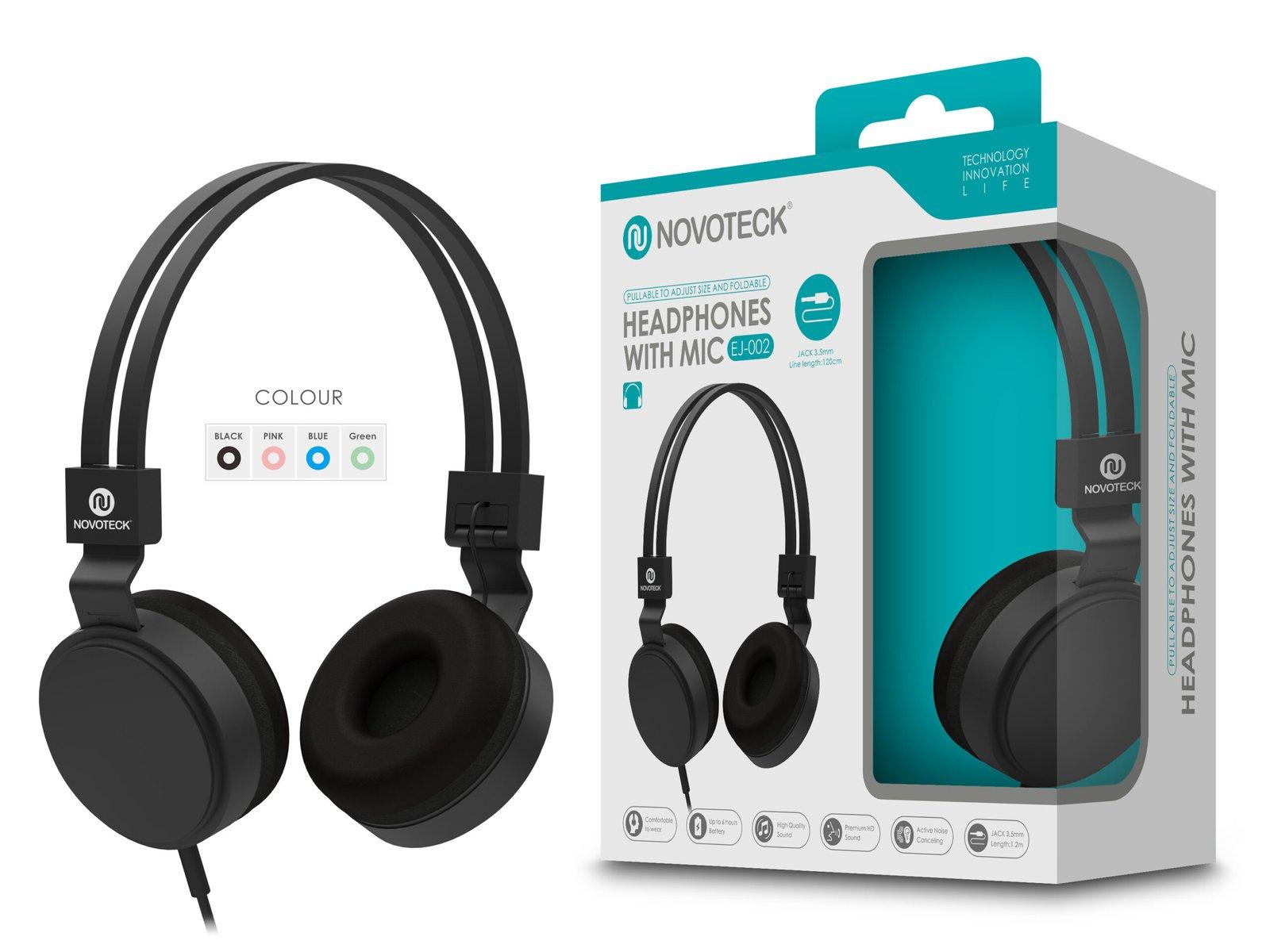 Auscultador com Micro - 120cm - Jack 3.50mm Negro EJ-002