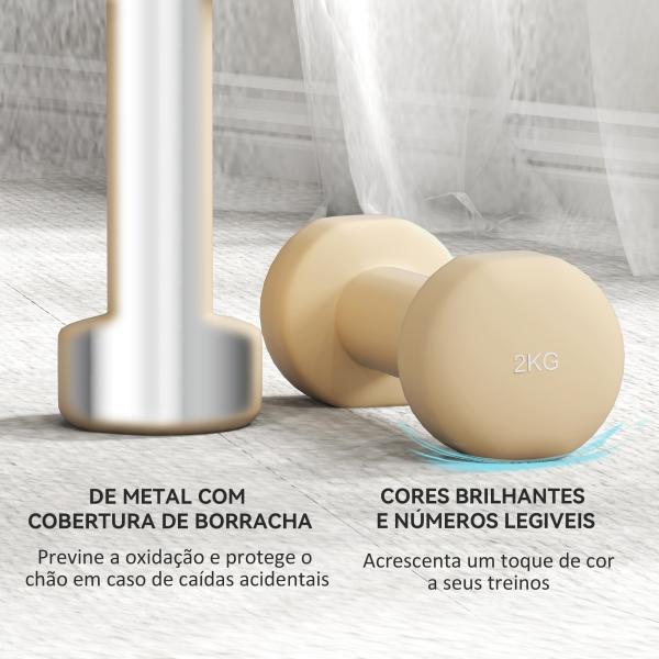 Conjunto de Halteres de 8 Peças 2x0,5 kg 2x1 kg 2x1,5 kg 2x2 kg Antiderrapantes com Mala de Transporte Multicoloridos