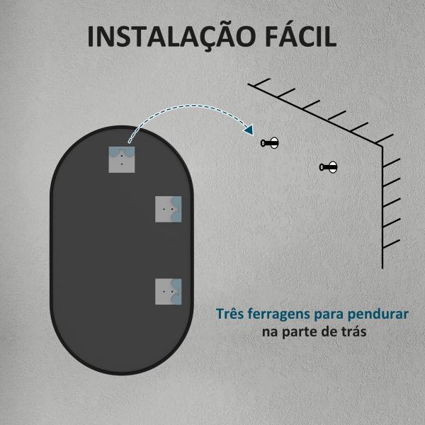 Espelho Casa de Banho Oval 40x3x70 cm Espelho Decorativo de Parede com Estrutura de Liga de Alumínio Horizontal ou Vertical Preto