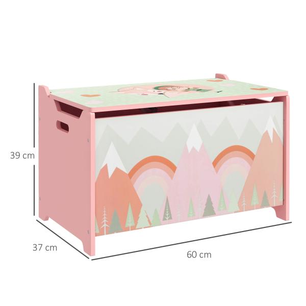 Baú de Brinquedos Organizador de Brinquedos para Crianças de 3 a 8 Anos com Estampado em Animaos 60x37x39 cm Rosa
