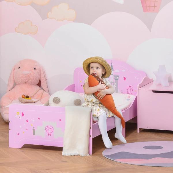 Cama Infantil Meninas c/ Barreira de Proteção 143x73 cm Carga Máx. 50kg para Crianças acima de 3 Anos Rosa