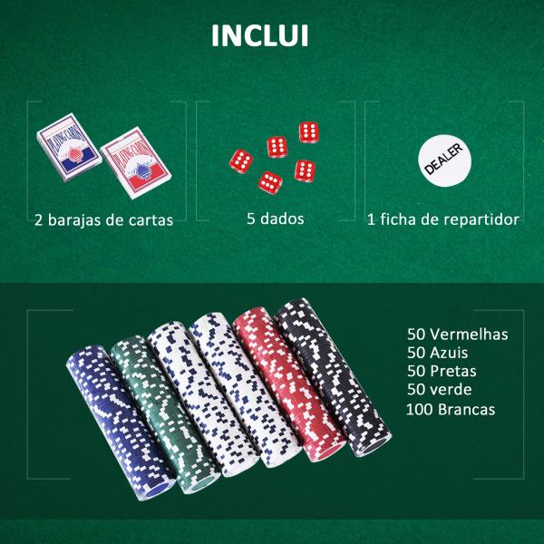 Mala de Poker Profissional com 300 Fichas Jogo de Poker com Mala de Alumínio 5 Dados 2 Baralhos de Cartas e 1 Ficha de Dealer 38x20,5x6,5cm Multicor