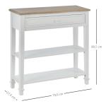 Mesa Consola Multifuncional Mesa Auxiliar para Sala de Estar Corredor Sala de Jantar com 2 Prateleiras 1 Gaveta Removível Puxador Estilo Retro Pinho 75,6x27,5x80,5 cm Madeira Natural e Branco
