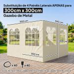 4 Paredes Laterais para Tenda 3x3 m Laterais de Tenda com Ganchos 8 Janelas e Proteção UV Creme