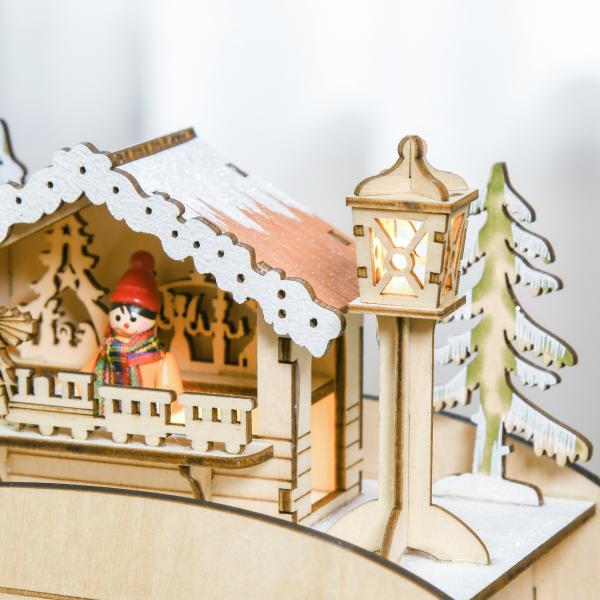Calendário de Advento de Natal com Luzes LED e 24 Gavetas Decoração de Natal Modelo de Trenó 45x10x31cm Madeira Natural
