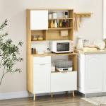 Armário de Cozinha com 3 Portas Gaveta Prateleira Ajustável Bancada para Micro - Ondas e Suporte para Panos 93x40x180 cm Madeira e Branco