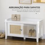 Banco Sapateira com 2 Portas de Vime Estilo Boémio Carga Máxima 130 kg para Corredor Entrada 80x35x45 cm Branco e Bege