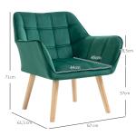 Poltrona Moderna de Sala Estofada em Veludo com Pés de Madeira Cadeira Relax para Sala de Estar Verde