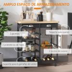Carrinho de Cozinha com Rodinhas com Prateleira e Gaveta 74x37x76cm Preto