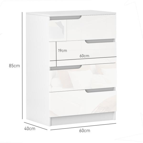 Cómoda com 4 Gavetas Cómoda de Dormitório Moderna com Sistema Anti - Tombo 60x40x85 cm Branco