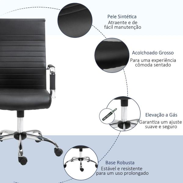 Cadeira de Escritório Ergonômica Giratoria 360° Inclinável com Altura Ajustável Rodas Apoio de Braços 54x62x104 - 114 cm Preto
