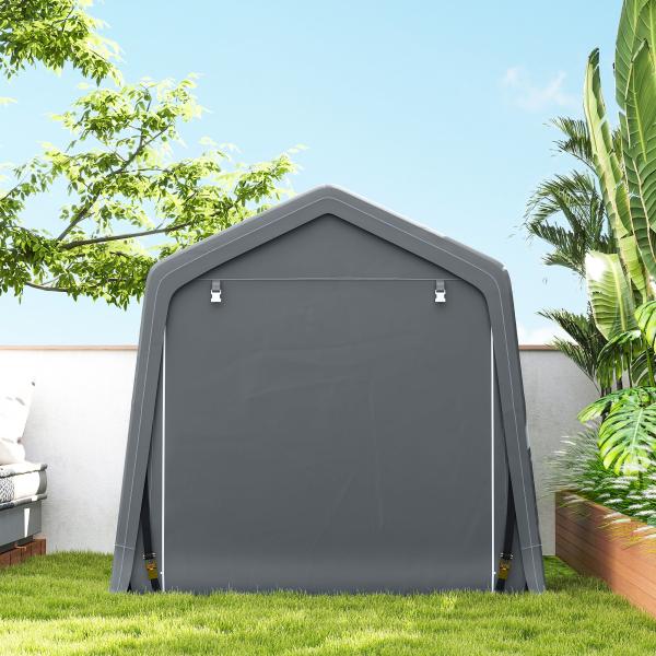 Tenda de Jardim para Bicicletas com Estrutura Metálica, 2 Portas com Fecho, Impermeável, Anti - UV, 2,4x2x2 m, Cinzento Escuro