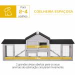 Coelheira de Exterior Grande Gaiola de Madeira para 2 - 4 Coelhos com Teto Asfáltico Recinto de Arame Bandeja Removível e Rampas 210x45,5x84,5cm Cinza e Preto