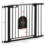 Barreira de Segurança de Cães Animais de Estimação para Escadas e Portas 75 - 103cm com 2 Extensões Fechamento Automático e Sistema de Duplo Bloqueio Aço Preto
