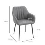 Conjunto de 2 Cadeiras de Sala de Jantar Estofadas em Linho com Encosto e Pés de Metal 59,5x56,5x81 cm Cinza
