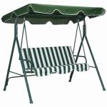 Baloiço de Jardim de 3 Lugares com Almofada Toldo Ajustável e Estrutura de Metal 172x110x153cm Verde e Branco