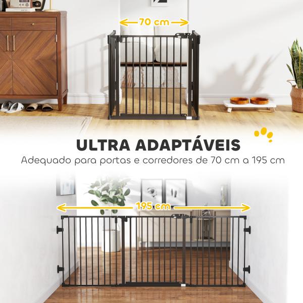 Barreira de Segurança para Cães Dobrável Barreira de Proteção para Lareira 202,5 cm com Porta para Escada Corredor Preto