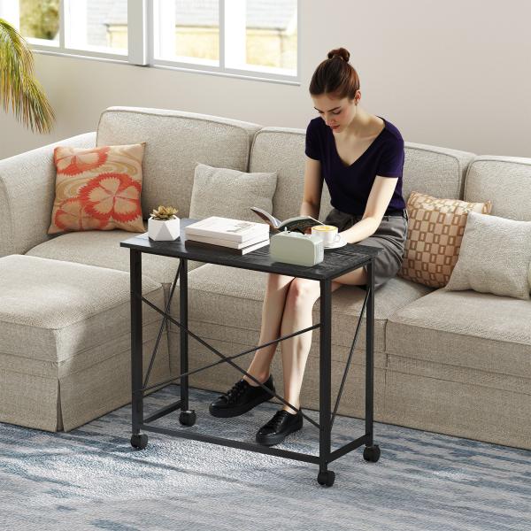 Secretária Dobrável com Rodas Mesa de Secretária Compacta Portátil para Espaços Pequenos 80x40x75 cm Preto